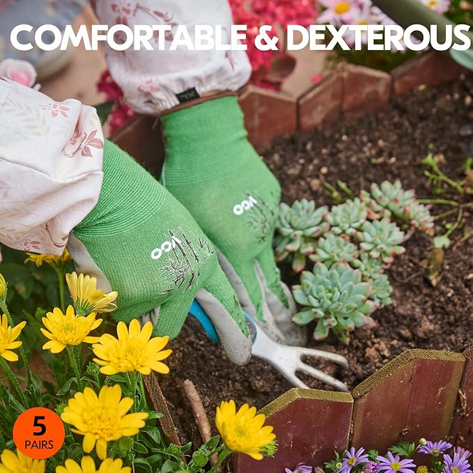 Vgo... 5Pairs Ladies' Bamboo Gardening Work Gloves (L, Green, RB6026)