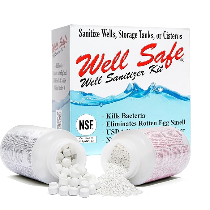Well Sanitizer Kit - Water Purification for Wells, Storage Tanks & Cisterns - Improves Well Water Smell and Taste - Easy to Use - USDA Food Grade Sanitizer and Well Water Treatment