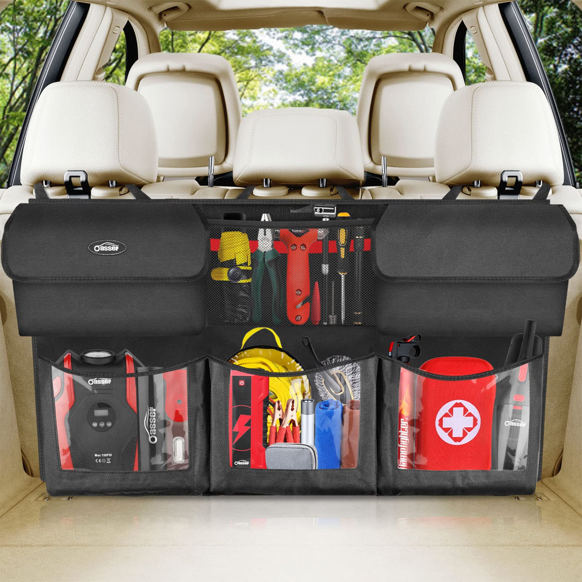 Oasser Trunk Organizer for Car, 6 Storage Compartments 40x19inch - Image 1