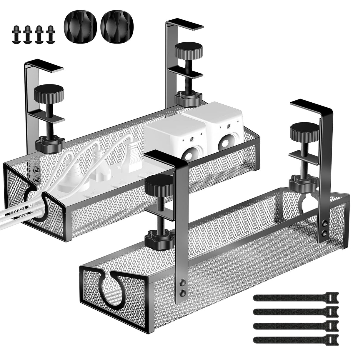 Under Desk Cable Management Tray Black, No Drill Desk - Image 1