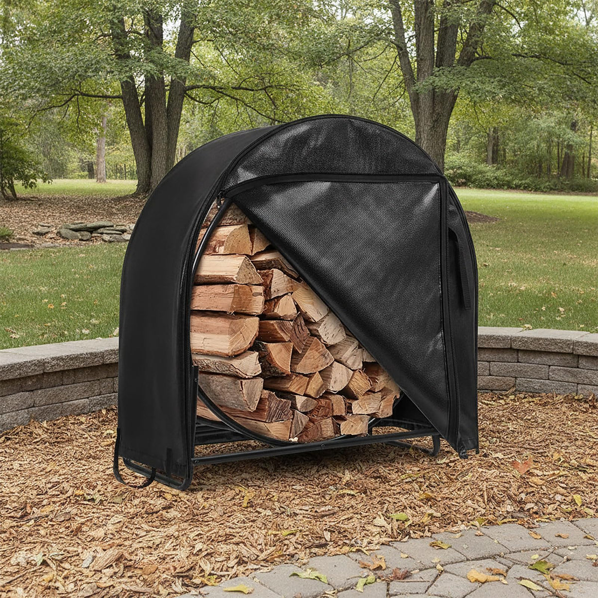 48 Inch Firewood Log Hoop Cover with Zipper, Outdoor - Image 1