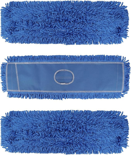 BeiLan 3 Pack 24 Inch Microfiber Dust Mop Head, Medium Washable Commercial Sweeper and Janitorial, Blue