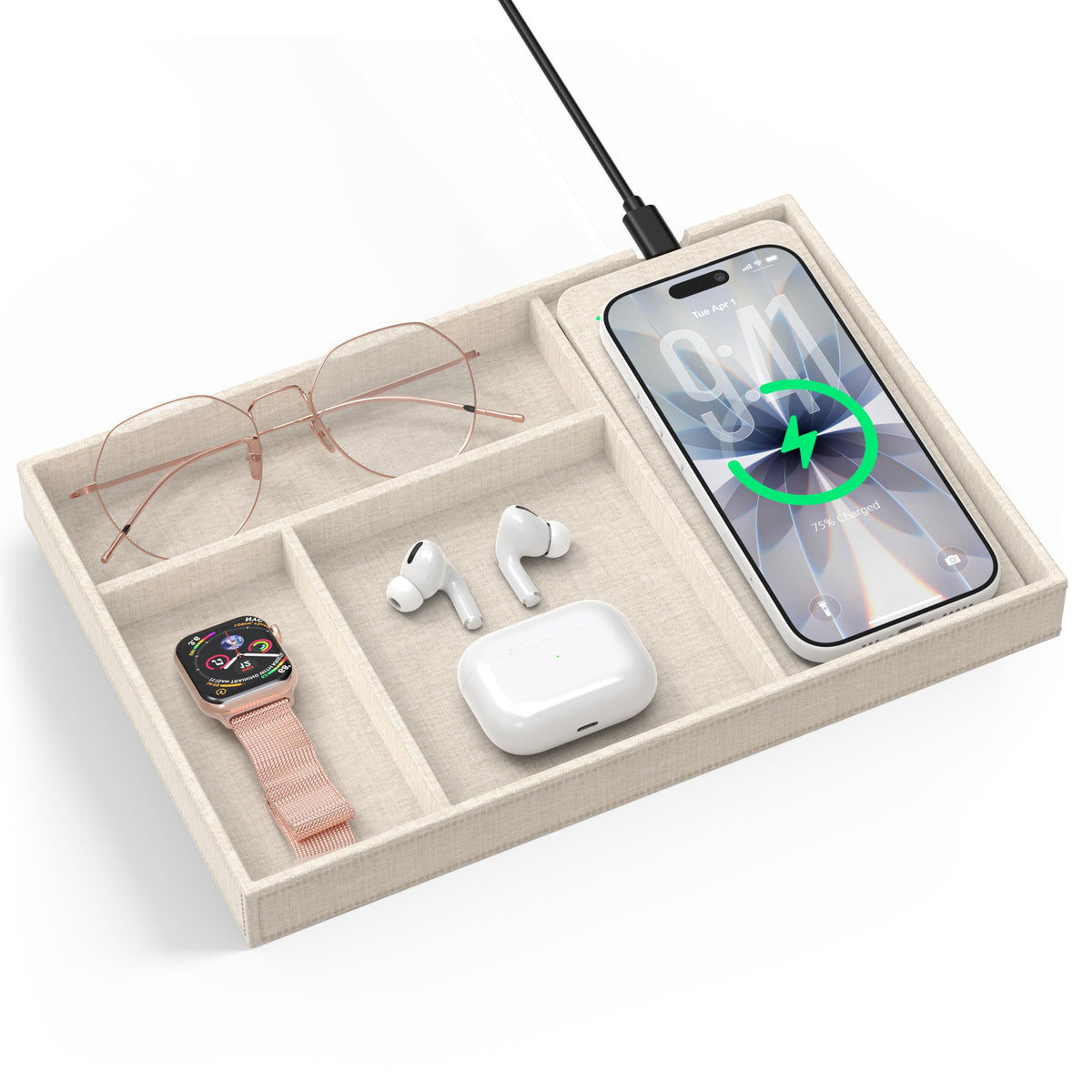 Valet Tray with Wireless Charger, Nightstand Organiz | All Products - Image 1