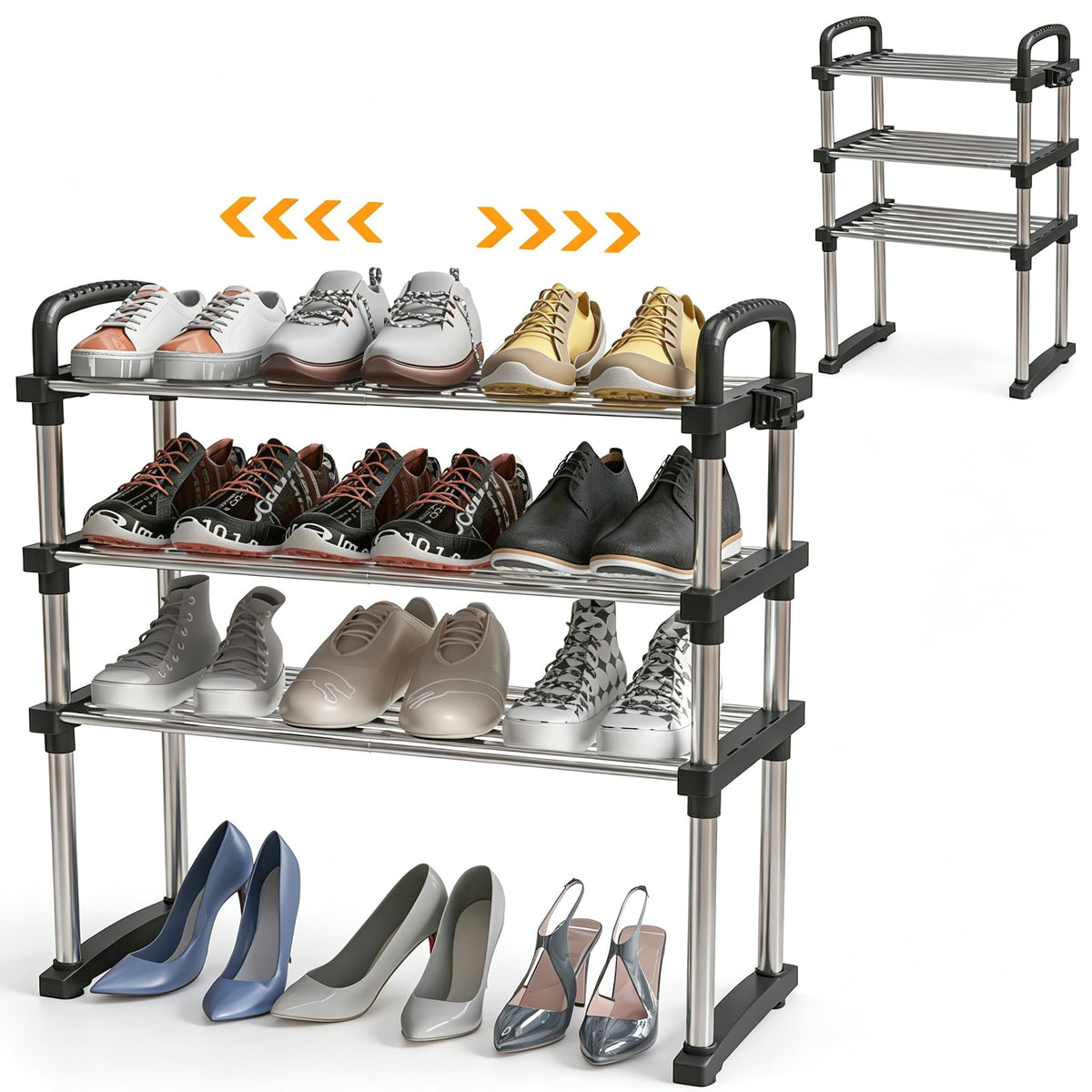 REBECAT Expandable Shoe Rack 3 Tier Stainless Steel Closet - Image 1