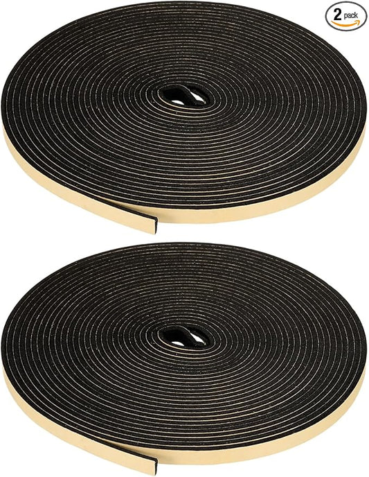 PATIKIL Foam Insulation Tape, 2Pcs 3/8" W x 1/8" t x 32.8FT Self Adhesive Weather Stripping Door Seal Strip for Door Window Air Conditioning, Black