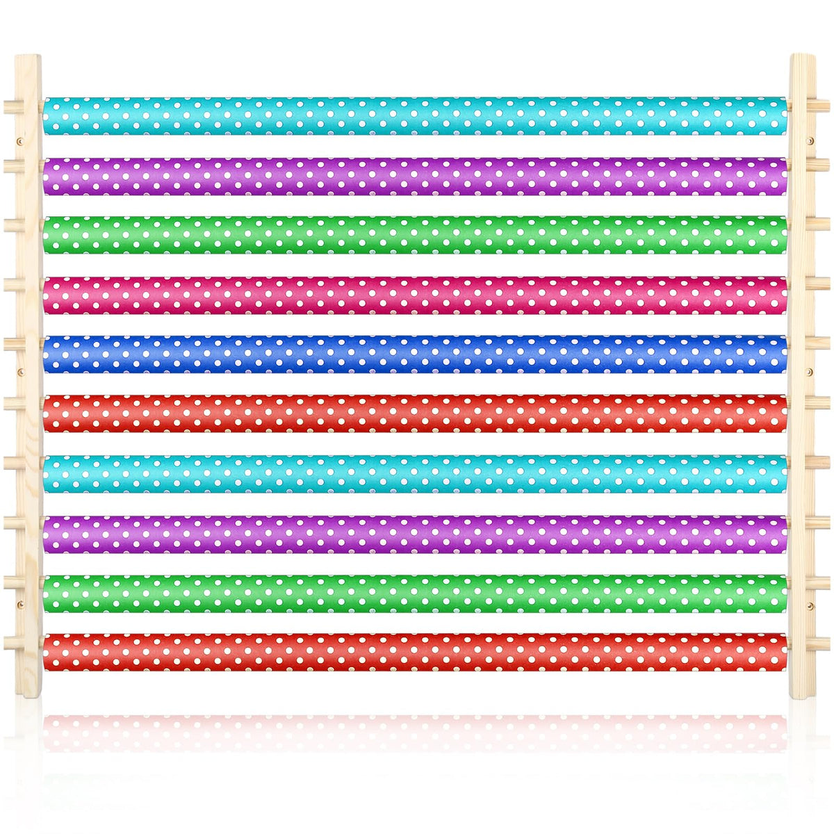 10 Tier Ribbon Holder Organizer Rack Wood Wrapping Paper Display - Image 1