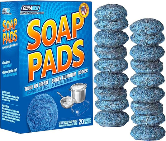 SCRUBIT 20 PK Steel Wool Soap Pads - [Updated Not-Kosher!] - Metal Scouring Cleaning Pads for Dishes, Pots and Ovens - Pre-Soaped scrubbing Pads for Easy Cleaning of Tough Kitchen Grease and Oil