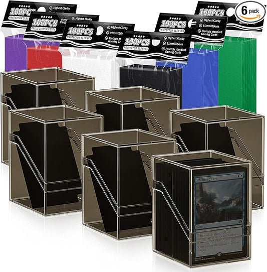 6 Pack Card Deck Cases, Commander Deck Boxes with 600Pcs Card Sleeves and Dividers, Standard Size Cards Storage Box Perfect Fit for MTG, Sport, Trading Cards (6 colors)