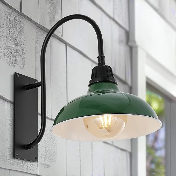 JONATHAN Y JYL7614F Stanley 12.25" 1-Light Farmhouse Industrial Indoor/Outdoor Iron LED Gooseneck Arm Outdoor Sconce Metal Bowl Shade Vintage Cottage Rustic Porch Patio Yard Barn, Green