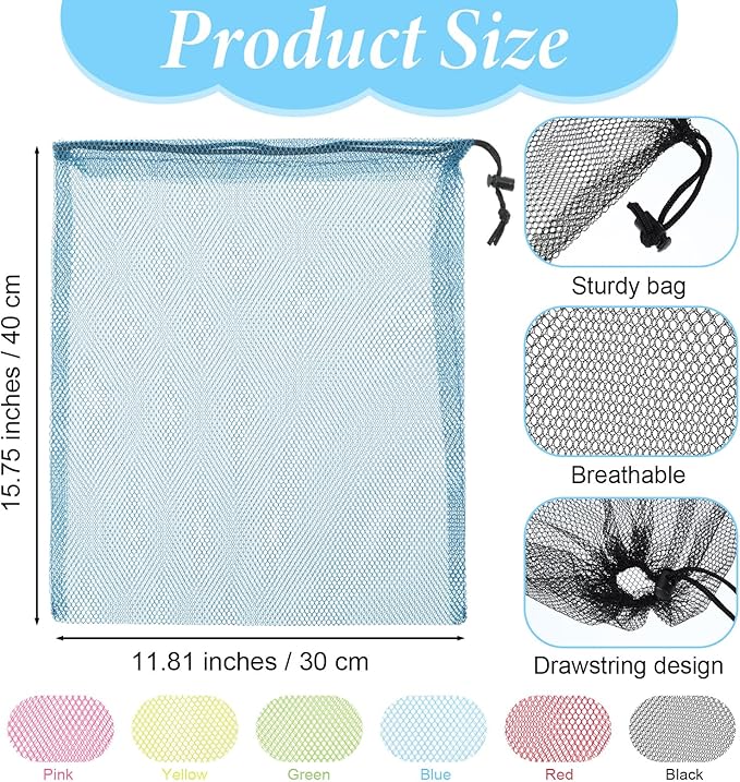 6 PCS Mesh Bag, Colorful Nylon Mesh Drawstring Bags, Nylon Meshs Bag Drawstring Golf Ball Bags for Storage, Laundry, Travel, Sports, Beach, Camping