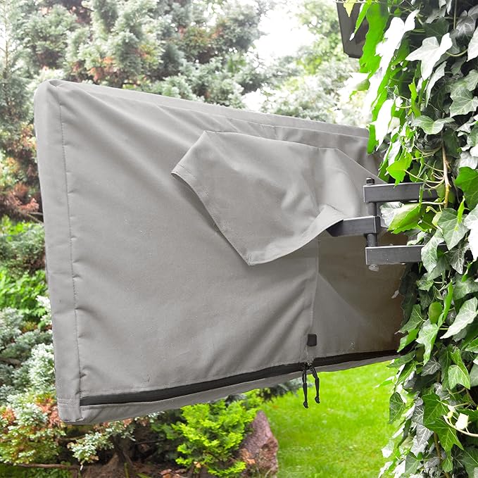 Outdoor TV Cover 60-65 inch - with Zipper, Weatherproof, Waterproof 360 Degrees Protection, Soft Non Scratch Interior - Warm Gray