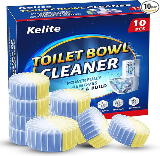 Automatic Toilet Bowl Cleaner Tablets, 10 Pack Long-Lasting Toilet Tank Cleaner for Bathroom, Blue Water Freshener, Prevents Stains & Odor, Safe for All Toilets - 10 Pack (Yellow+Blue)