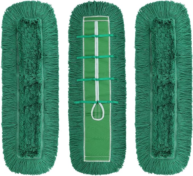Commercial 48 Inch Dust Mop Head: Replacement Heavy Duty Sweeper and Janitorial Industrial Dust Mop Head for Floor Cleaning,Office,School,Restaurant,Hospital (Green - 48 Inch, 3 Pack)