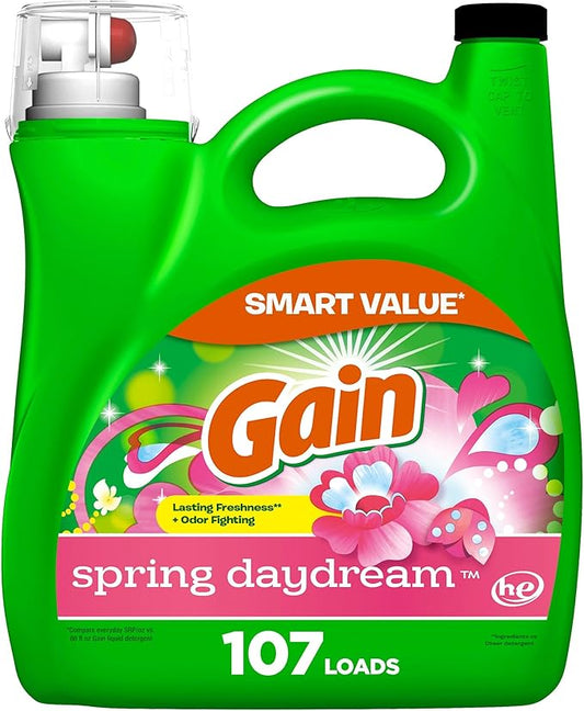 Gain Liquid Laundry Detergent, Spring Daydream Scent, 154 fl oz, 107 loads, Freshness + Odor Fighting, Laundry Detergent Liquid Soap, HE compatible