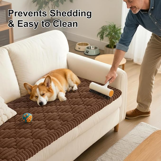 Smiry Pet Couch Cover for Dogs Washable, Non-Slip Fuzzy Couch Covers for 3 Cushion Sofa Pet Friendly, Soft Thick Furniture Protector Sofa Slipcover Mat for Dogs (Chocolate, 27.6" x 59")