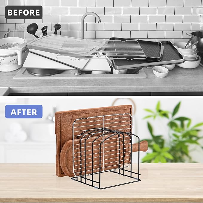 5-Slot Cutting Board Organizer, Bakeware Organizer, and Kitchen Cabinet Organizer for Baking Trays and Cookie Sheets (2pcs 5 Slots for two size)