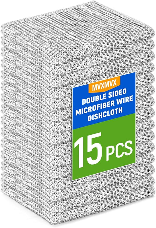 3 Layers Wire Dishwashing Rag 15PCS- Non Scratch Wire Dishcloth Home Essentials-Reusable Steel Wool Scrubber Washcloths,Dish Towels for Kitchen and Dishcloths Set for Pans Sinks & Cookware
