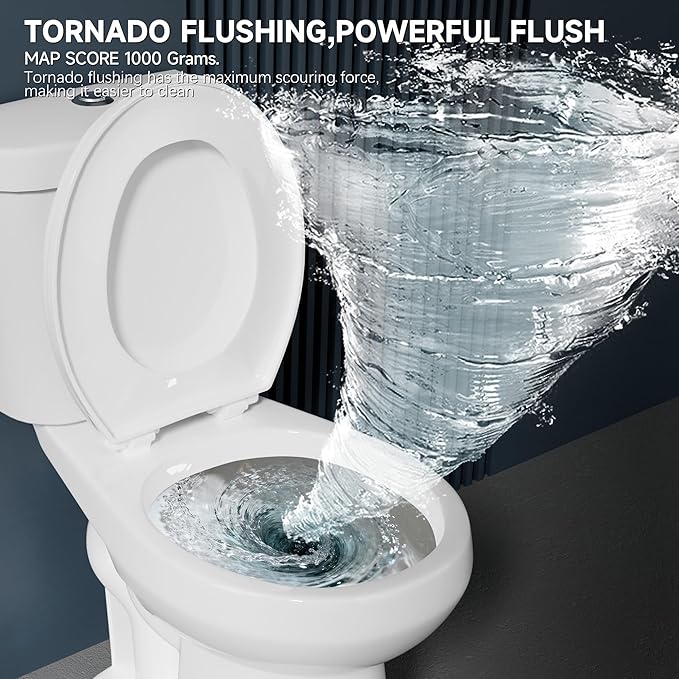Compact Extra Tall Toilet 21 Inch for Seniors 1.1/1.6 GPF Tornado Dual Flush - Two Piece Comfort High Toilet for Bathroom, 20.5 Inch Bowl Height, 21.25 Inch Seat Height, 12" Rough In, White