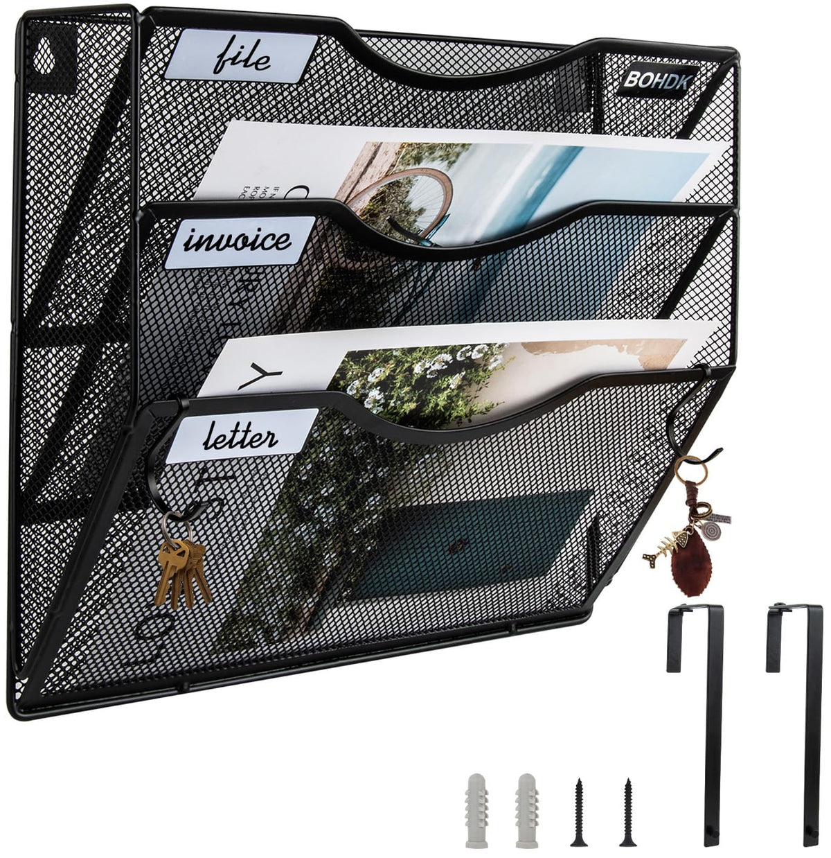 BOHDK Wall File Organizer, 3 Tire Hanging File Folder Mail - Image 1