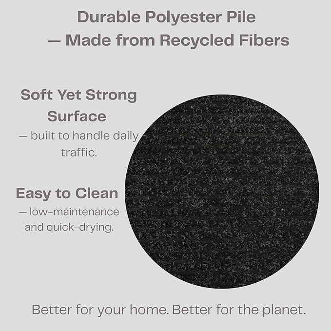 iCustomRug Ribbed Hallway Runner – 3'x10' Black, Indoor/Outdoor, Non-Slip TPR Rubber Backing, Low-Profile All-Weather Carpet, Non-Shedding & Easy Care, Utility Rug Ideal for High Traffic Areas