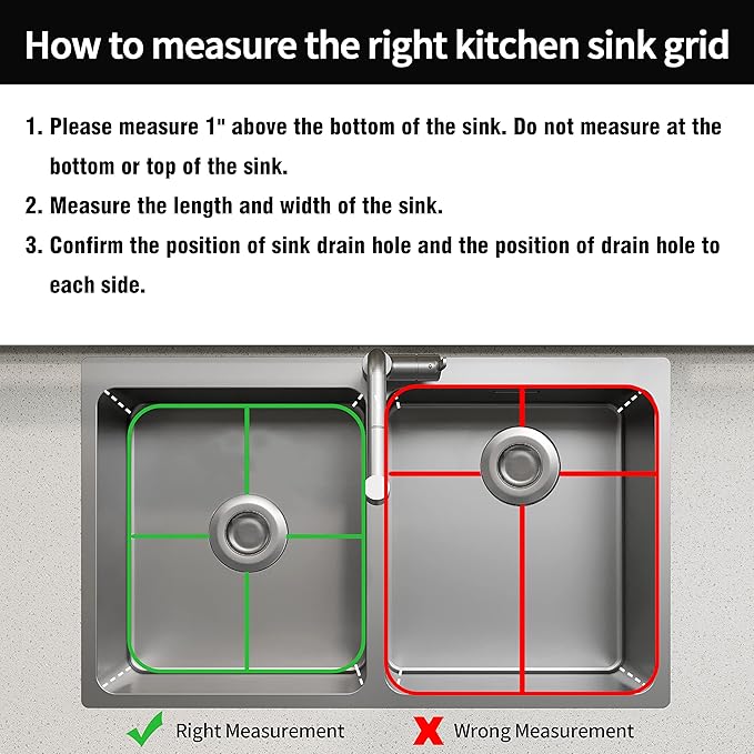 Stainless Steel Kitchen Sink Grid,13.2" x 11.6" x 1.2" Sink Protectors with Center Drain Hole,Sink Rack for Bottom of Sink, Anti-Rust Metal Sink Bottom Grid with Sink Strainers,2Pack