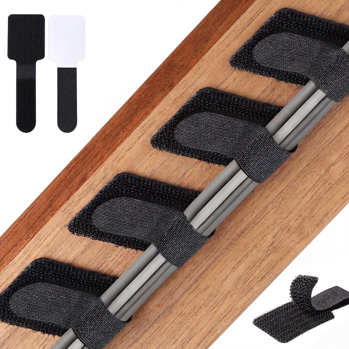 100 Pcs Cable Management Under Desk, Hook and Loop Cable Straps - Image 1