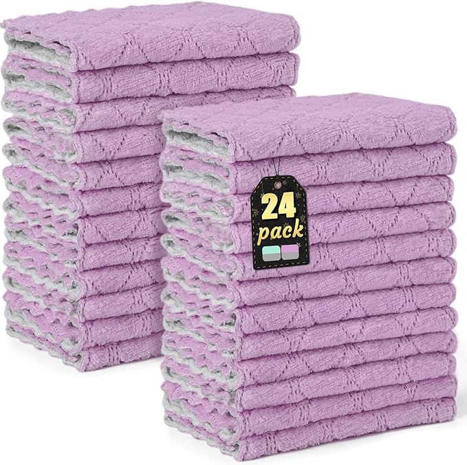 24 Pack Kitchen Cloth Dish Towels, Soft Premium Dishcloths, Highly Absorbent Multi-Purpose Dust and Stain Removal Cleaning Supplies for Kitchen Car Cleaning