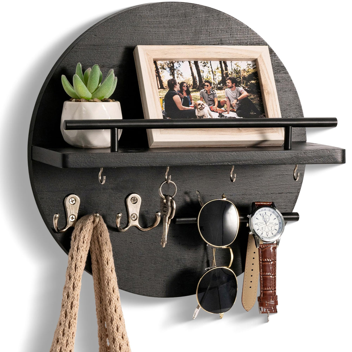 Key Holder Wall Mount with Shelf and Hooks, Mail Organizer - Image 1