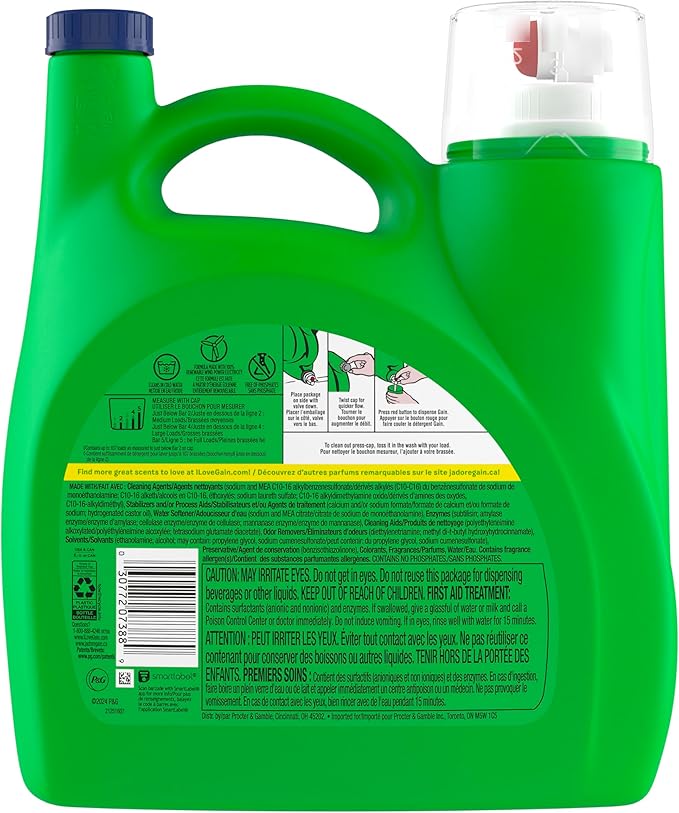 Gain Ultra Oxi Liquid Laundry Detergent, 107 loads, 154 fl oz, Waterfall Delight Scent, 2-in-1, HE Compatible
