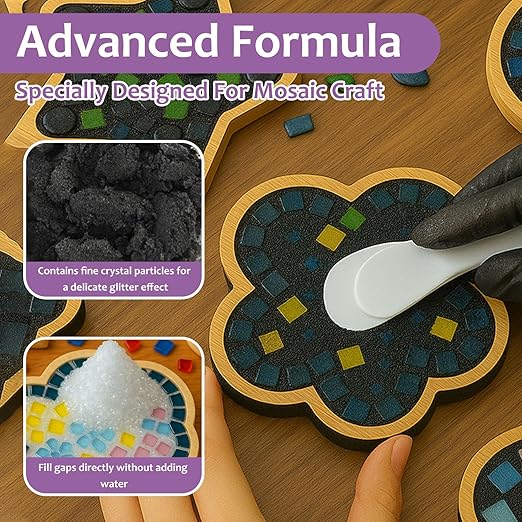 400g Mosaic Crystal Grout for Crafts, Mosaics Tile Tools, High Color Contrast, Direct caulking, Suitable for Mosaic Tiles, DIY Craft Projects (Black)