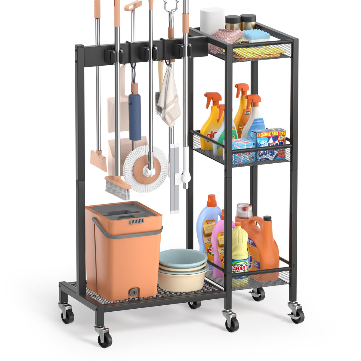Broom Holder with Cleaning Supplies Organizer, Broom Closet - Image 1