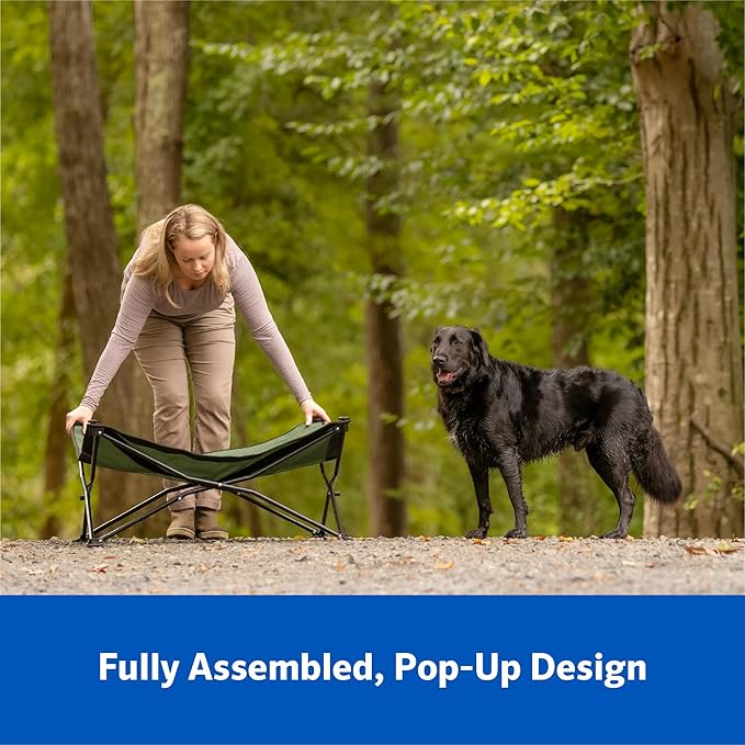 Coolaroo On-The-Go Elevated Dog Bed Kit – Portable & Cooling Travel Cot with HeatShield Fabric for Large Dogs, Lightweight & Compact, Includes Matching Carry Bag & Everglade Green Bonus Cover, Large