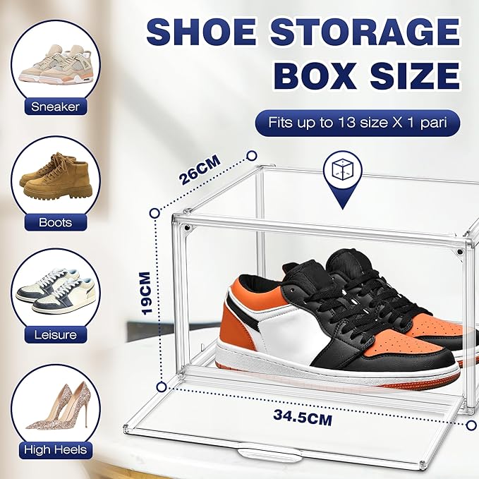 Acrylic Clear Shoe Storage Boxes Size 12, Transparent Display Case for Sneaker Collections, Baseball Caps, Hat Organizer Dust-free Shoe Cubbies Stackable Sneaker Boxes