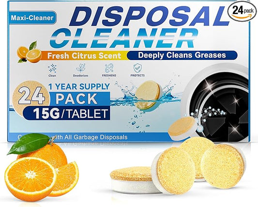 Garbage Disposal Cleaner Dishwasher cleaning supplies Washing Machine Deodorizer Fresher Sink Drain Tablets Kitchen Drain Cleaning Care Odor Disposer with Foaming Action 24Pack