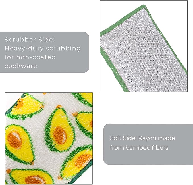 Smart Design Heavy Duty Scrub Sponge with Bamboo Odorless Rayon Fiber - Set of 9 - Ultra Absorbent - Soft & Metallic Scrub - Cleaning Dishes & Hard Stains - Kitchen - Pineapple, Citrus, Avocado Prints