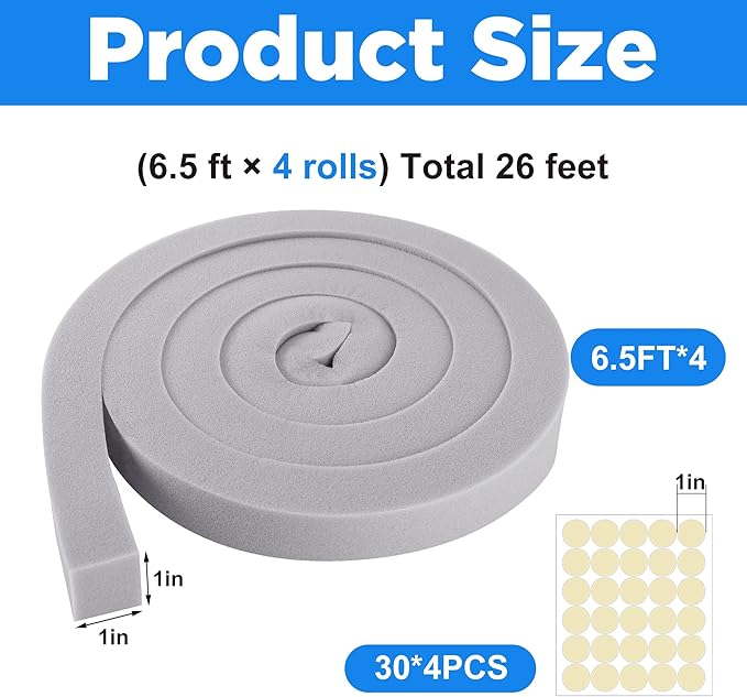 moonoom 4 Pcs Foam Air Conditioner Weatherseal Tape-1''x1''6.5ft Air Conditioner Foam Tape-Non-Adhesive Foam Seal Strip with Glue Point for Air Conditioner Door Window Seal