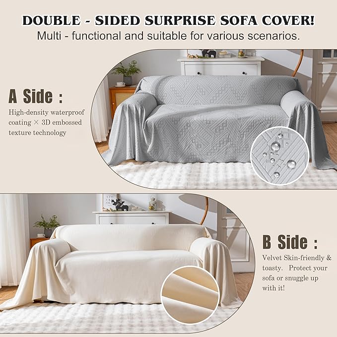 Waterproof Couch Cover, Reversible, Pet-Friendly, Washable and Anti-Slip Sofa Covers for Sofa Protection with 2 Cushions, Ideal Sofa Slipcovers for Dogs and Cats (71×102in/Light Grey)