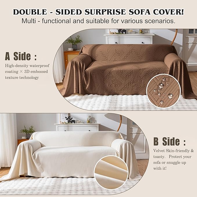 Waterproof Sofa Cover, Reversible, Pet-Friendly, Washable and Anti-Slip Couch Covers for Sofa Protection with 4 Cushions, Sofa Slipcovers for Dogs and Cats (71×150in/Brown)