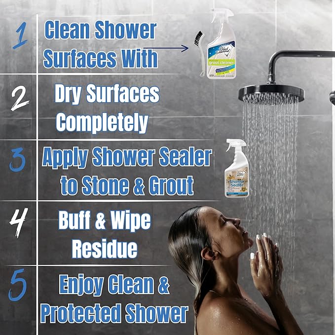 Black Diamond Stoneworks Natural Stone Shower Sealer Quart + Ultimate Grout Cleaner with Brush Quart (2-Pack) – Seals & Protects Showers, Deep Cleans Tile & Grout