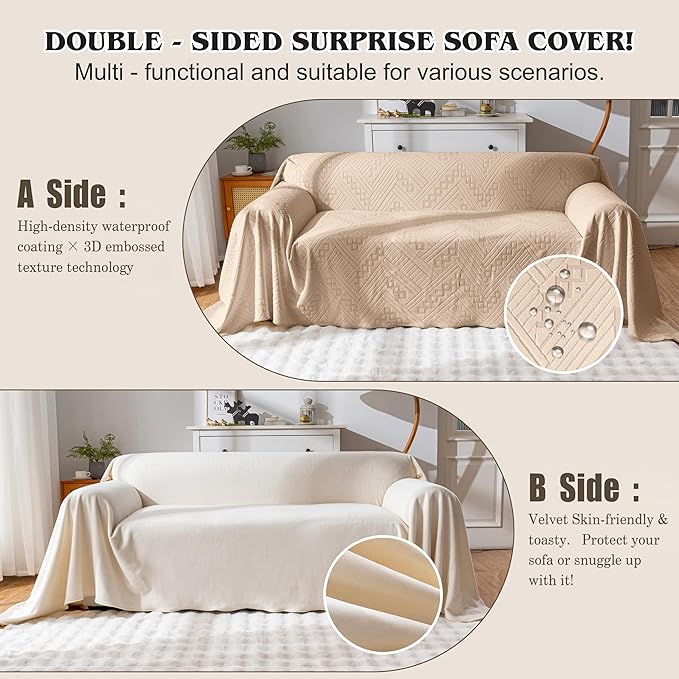 Waterproof Couch Cover, Reversible, Pet-Friendly, Washable and Anti-Slip Sofa Covers for Sofa Protection with 2 Cushions, Ideal Sofa Slipcovers for Dogs and Cats (71×102in/Khaki)