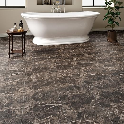 40 Pack Cover 40 Sq.Ft Peel and Stick Floor Tiles, 12” x 12” Self Adhesive Vinyl Flooring Easy DIY Installation for Kitchen, Living Room, Laundry, RV, Brown Marble