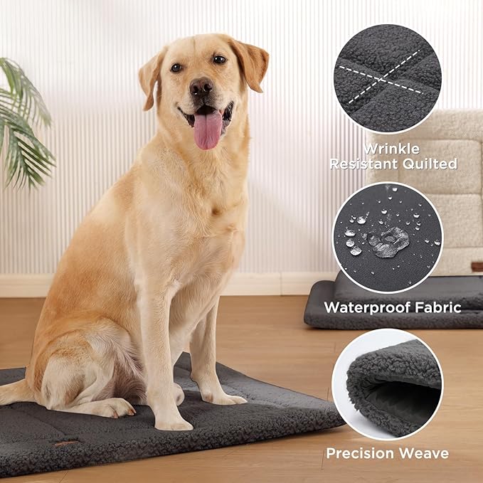 Reversible Dog Crate Pad Bed for Large Dogs,Washable & Non-Slip Kennel Pet Mat, High Density Foam and Soft Fleece Cat Bed for Indoor & Outdoor Use, 41" x 28", Dark Gray