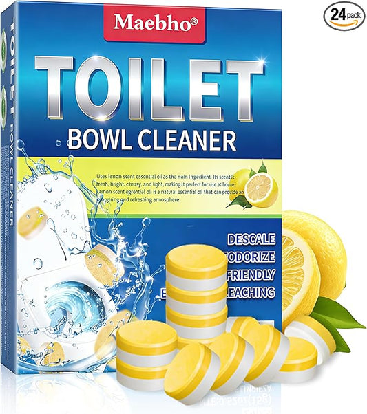 Toilet Bowl Cleaner Tablets – 24 Pack | Powerful Stain Removal, Septic Safe, Lemon Scent | No Harsh Chemicals, Long-Lasting Cleaning for Toilet Bowls