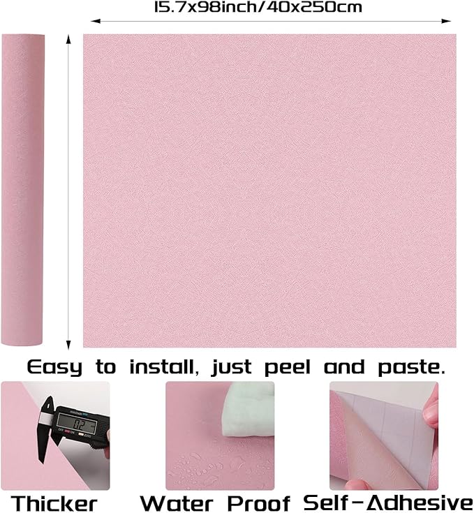 Peel and Stick Wallpaper Pink Silk Wall Paper - 15.7 x 98 Inch Self Adhesive Wallpaper Peel and Stick, Easy to Paste Wall Contact Paper for Stand Liner, Table and Door Makeover Decor
