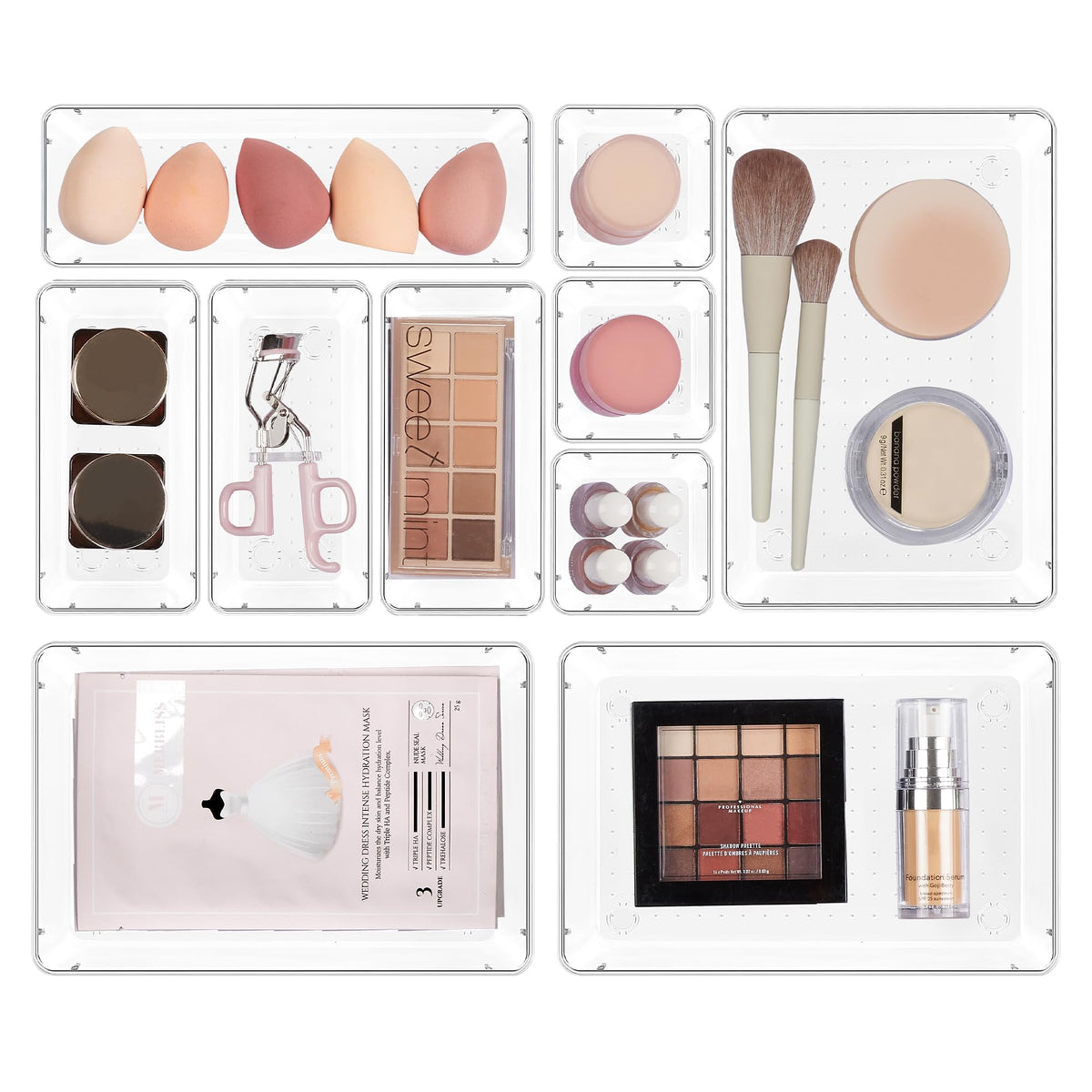 Vtopmart 10 Pack Clear Drawer Organizer Bins, 4 Sizes Makeup - Image 1