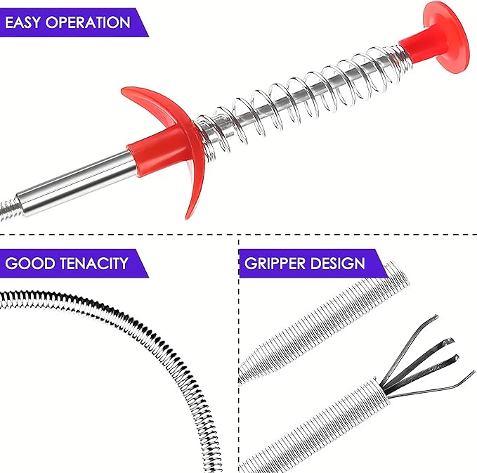 Drain Snake, Drain Clog Remover - Gutter Cleaning Tools Drain Cleaner for Toilet Sewer Shower Kitchen Bathroom Tub Clogged Drains Opener Cleaning Tool, Flexible Grabber Claw Pick Up Reacher (24 inch)