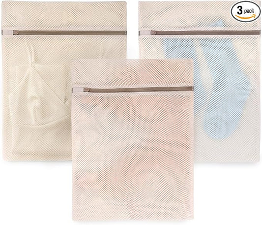 Muchfun 3Pcs Soft Cotton Mesh Laundry Bags for Delicates 12 x 16 Inches (3 Medium)