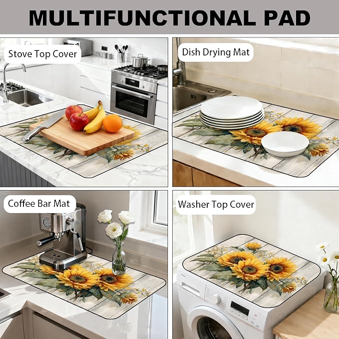 Glass Stove Top Covers for Electric Stove, Heat Resistant Counter Protector Mat, Non Slip Waterproof Surface Cover for Kitchen Counter and Cooktop (Rustic Sunflowers, 28"L x 20"W)