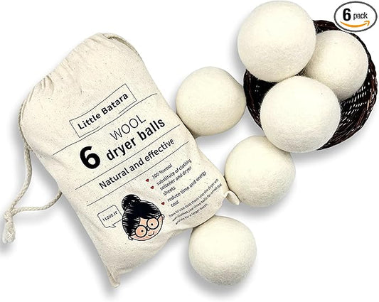 Wool Dryer Ball Laundry Reusable, Natural, Organic, Dryer Sheets and Fabric Softener Alternative,Save Energy, Pack of 6