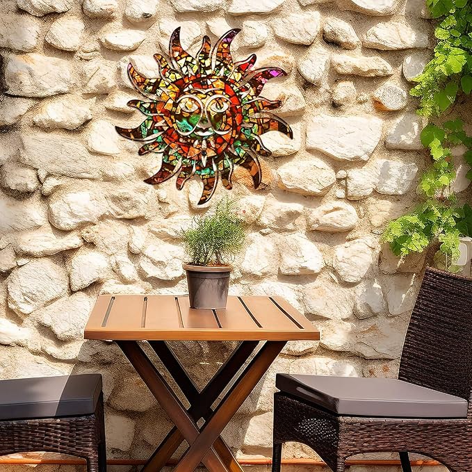 KOYILTD Unique Sun Metal Wall Art Outdoor Decor or Indoor Decor Multicolor and Rust Proof Wall Sculpture Farmhouse Metal Decorative Wall Art for Bedroom Living Room Garden Patio Pool (12 in, Sun A)